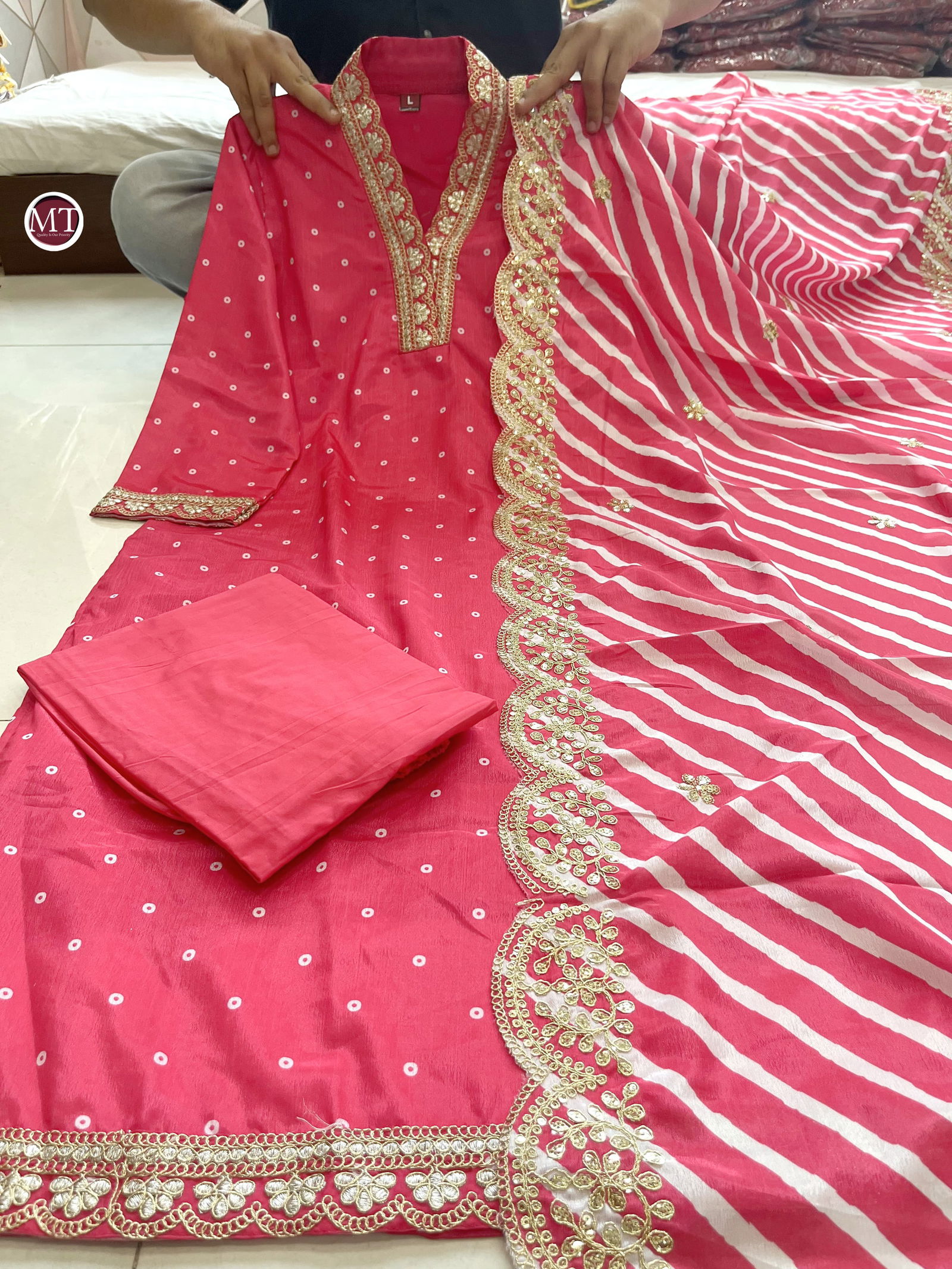 MT Heavy Chinon Embroidery Kurti With Bottom Dupatta Wholesale Price In Surat
